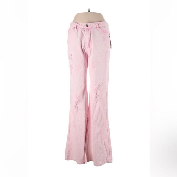 Steve Madden pink high rise distressed flare jeans, size 11 - Picture 1 of 11
